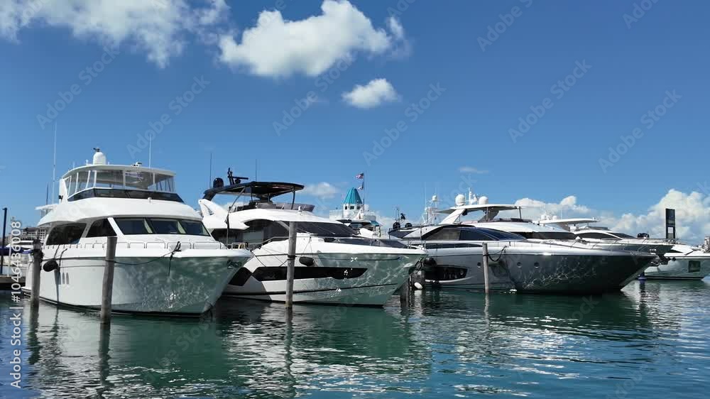 Luxury motor yacht in sea marina bay. Yacht in navigation. Private luxury boat anchored off Miami beach. Summer boat vacation. Miami yachting. Yacht vacation in summer. Marina bay. Boat rentals Luxury motor yacht in sea marina bay. Yacht in navigation. Private luxury boat anchored off Miami beach. Summer boat vacation. Miami yachting. Yacht vacation in summer. Marina bay. Boat rentals