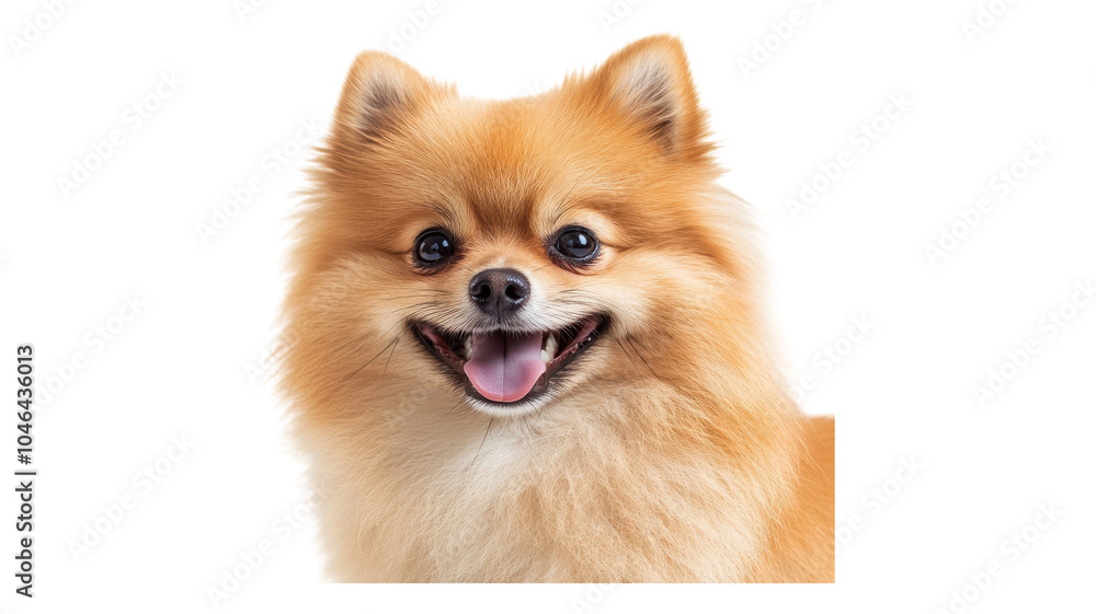 A cheerful Pomeranian dog with a fluffy coat smiling against a transparent background. A cheerful Pomeranian dog with a fluffy coat smiling against a transparent background.