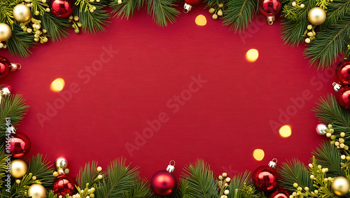 Red Christmas Background with Red Ornaments and Copy Space, celebration background, Christmas greeting background.