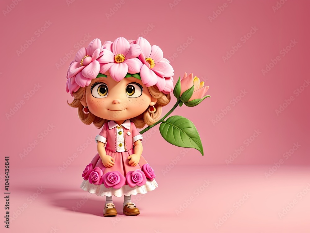 Fototapeta premium little girl cartoon with flower
