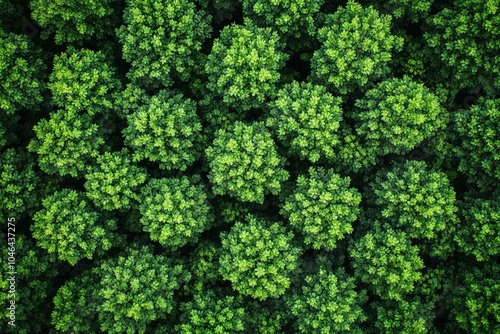 Aerial view from above showcasing a forest of green trees. This drone perspective highlights dense greenery that captures CO2, representing a nature backdrop for carbon neutrality 