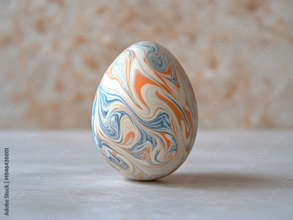 A beautifully marbled decorative egg resting on a smooth surface. A beautifully marbled decorative egg resting on a smooth surface.