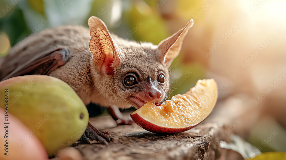 Curious little creature enjoys a sweet slice of fruit in a lush natural setting