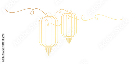 Chinese new year vector elements. Chinese lantern line art style.