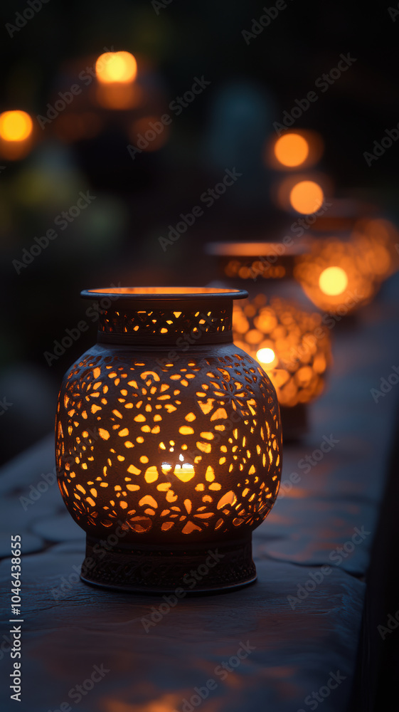 Blurred Cemetery Background with Candles in Lanterns Blurred Cemetery Background with Candles in Lanterns