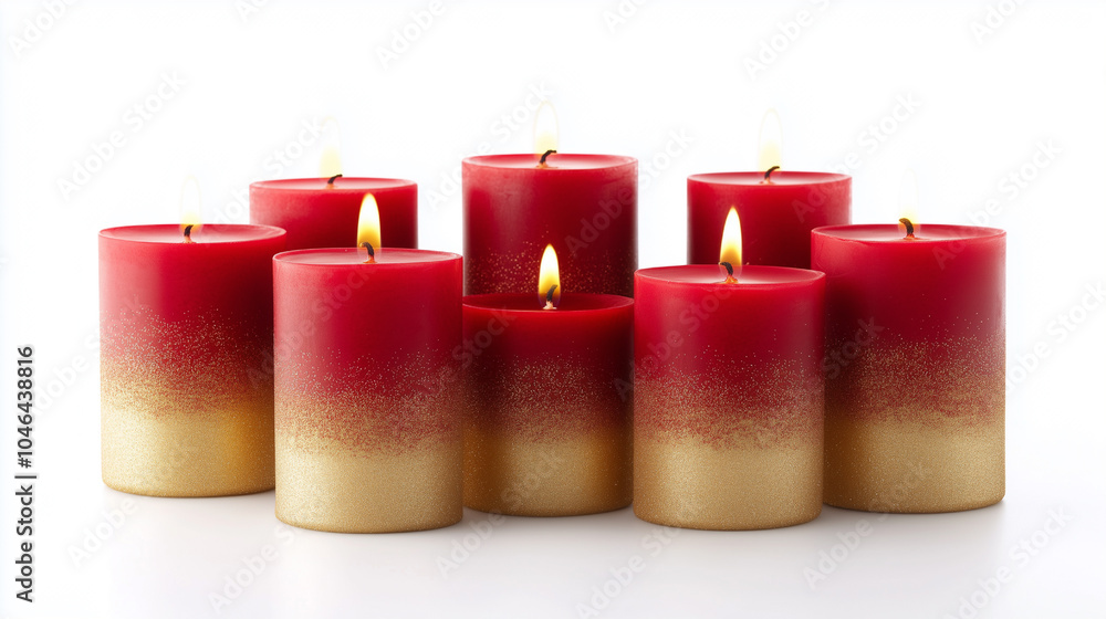 Photo of a set of red and gold Christmas candles arranged together for festive decor Photo of a set of red and gold Christmas candles arranged together for festive decor