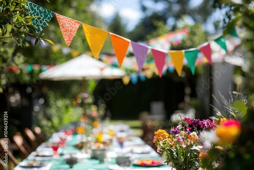 Selbst gebastelte Girlanden, Partydekoration für ein Sommerfest 