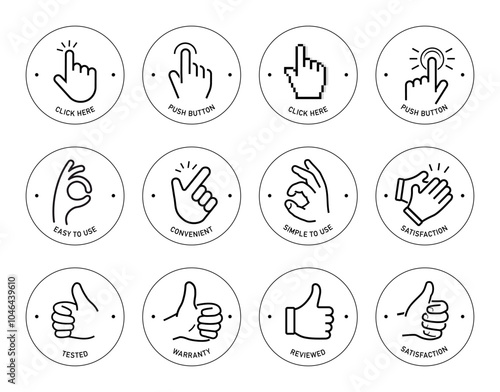 Hand vector icon set. Each icon perfect for your design. Easy shows clear instruction of use. The outline icons are well scalable and editable. EPS10.	