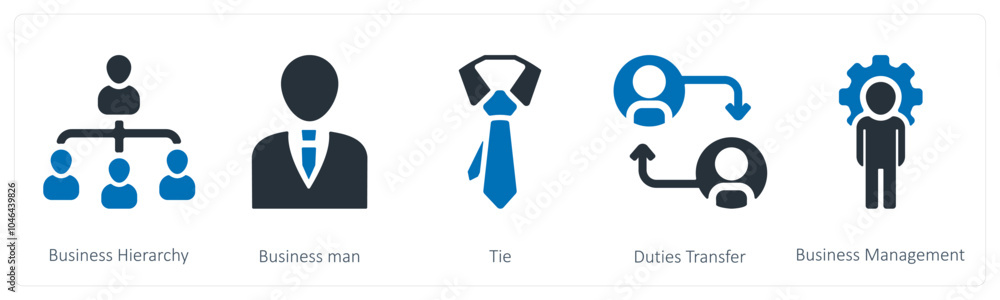 A set of 5 business icons as business hierarchy, businessman, tie A set of 5 business icons as business hierarchy, businessman, tie