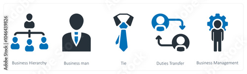 A set of 5 business icons as business hierarchy, businessman, tie
