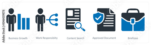 A set of 5 business icons as business growth, work responsibility, content search