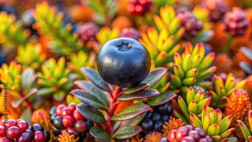 Ripe crowberry or blackberry on arctic tundra near Arviat, Nunavut in the fall photo