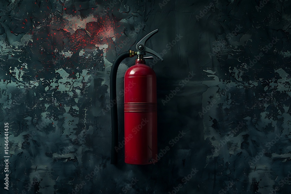 Obraz premium Red fire extinguisher on a dark background