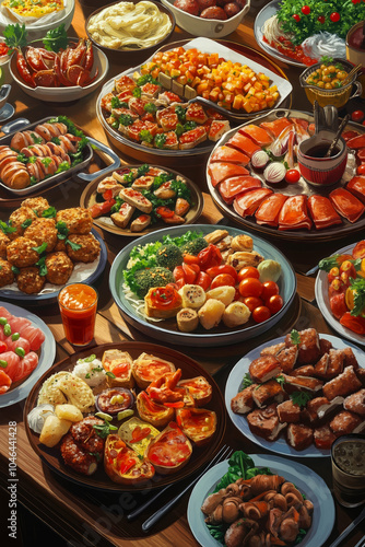 A table full of different types of food on plates