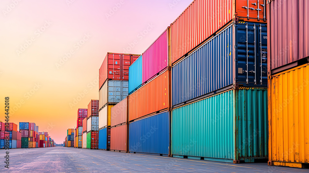 Fototapeta premium Rows of colorful shipping containers stacked