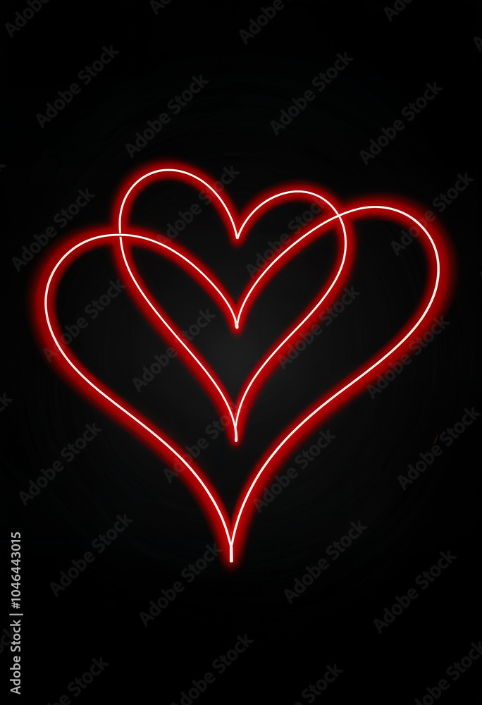 red neon hearts on black background red neon hearts on black background