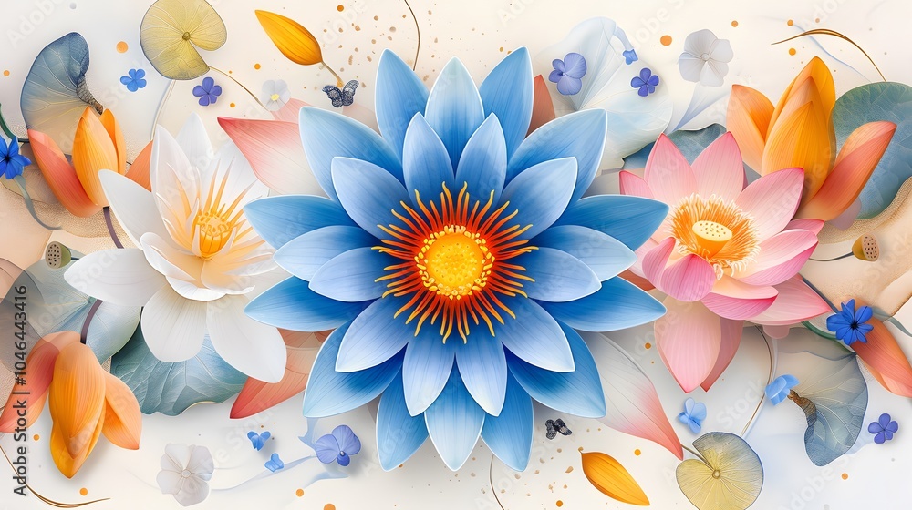 Elegant harmony of colorful lotus flowers Elegant harmony of colorful lotus flowers