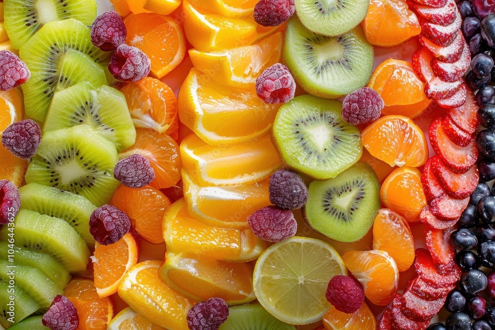 Colorful fruit salad platter from above with various fruits Delicious Colorful fruit salad platter from above with various fruits Delicious