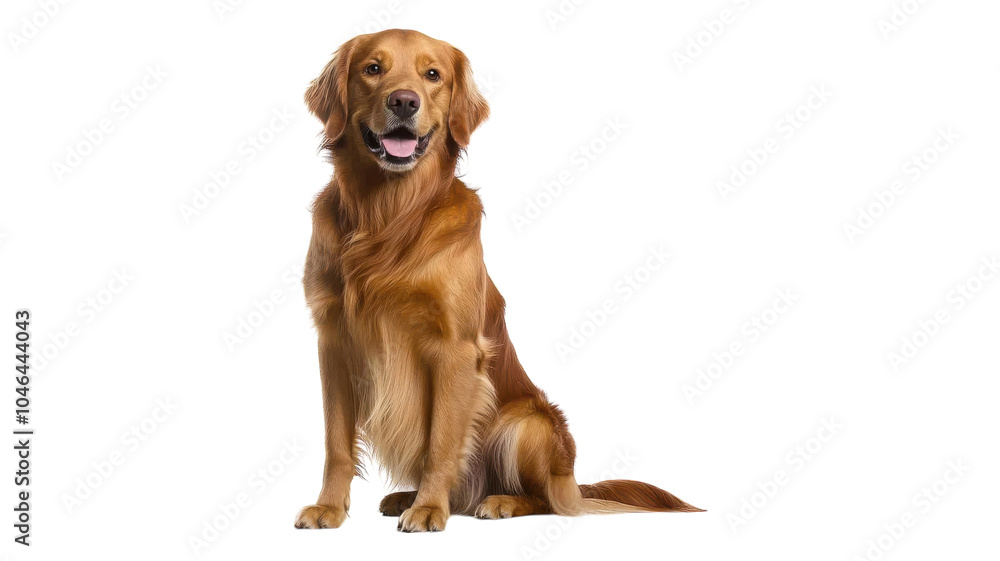 Happy golden retriever sitting in a playful pose on a transparent background, showcasing its friendly demeanor and shiny coat. Happy golden retriever sitting in a playful pose on a transparent background, showcasing its friendly demeanor and shiny coat.