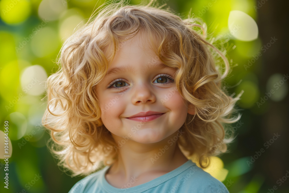 A little girl with curly blonde hair smiles at the camera A little girl with curly blonde hair smiles at the camera
