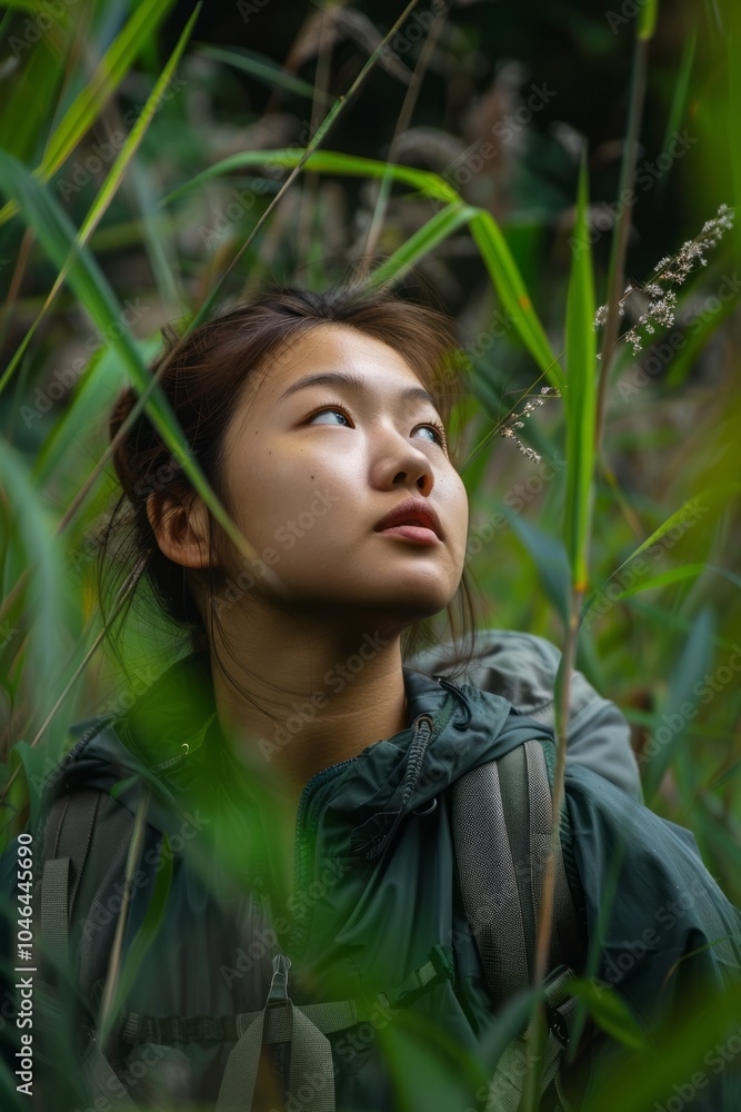 Asian girl exploring a nature reserve or wildlife sanctuary. Asian girl exploring a nature reserve or wildlife sanctuary.