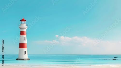 Vibrant lighthouse by tranquil seaside waters