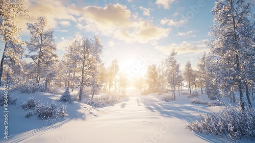 Empty Panoramic Winter Background with Copy Space