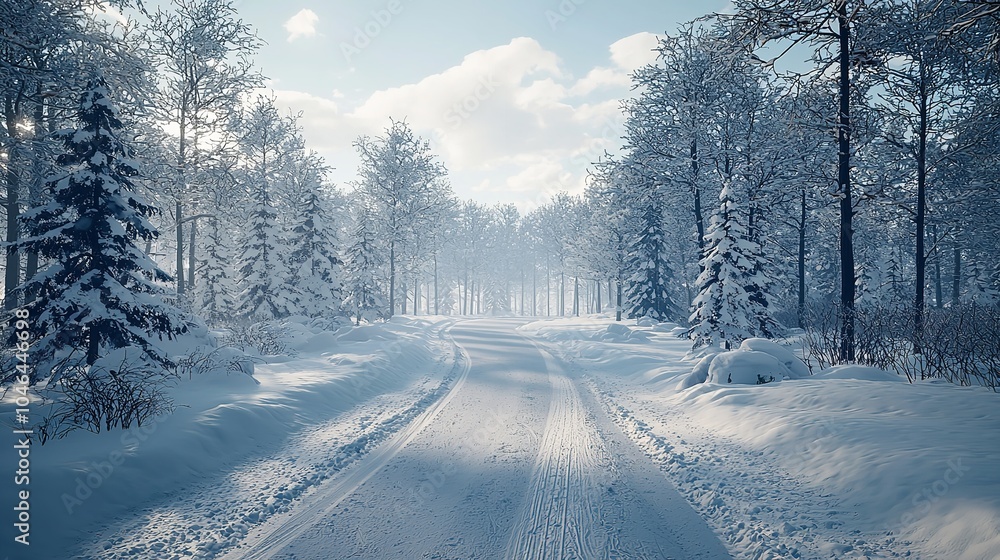 Empty Snow-Covered Road in Winter - 16K Resolution Empty Snow-Covered Road in Winter - 16K Resolution