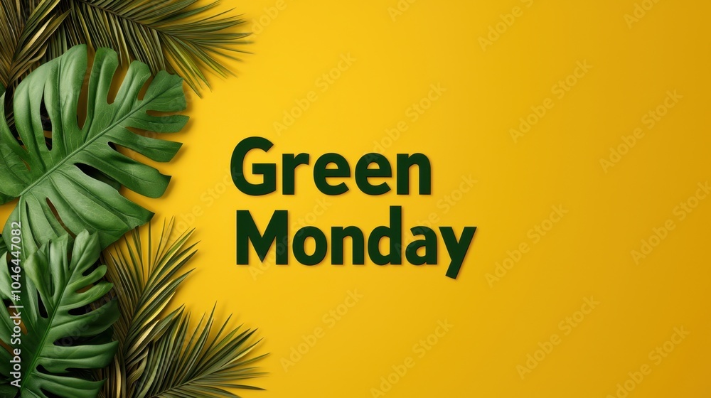 Obraz premium Eco-friendly minimalist background for Green Monday concept. A vibrant image featuring the text 