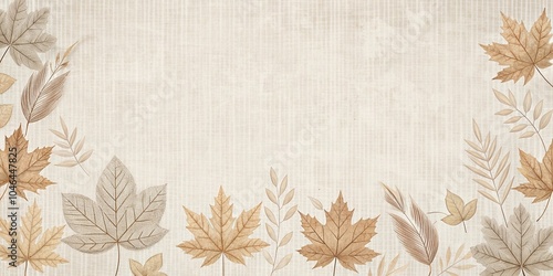 Minimalist fall design featuring subtle leaf patterns in neutral tones, natural elements, subtle texture