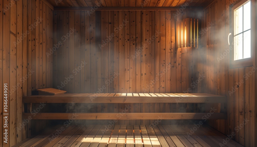 Empty Finnish sauna cabin with dry steam front view Empty Finnish sauna cabin with dry steam front view