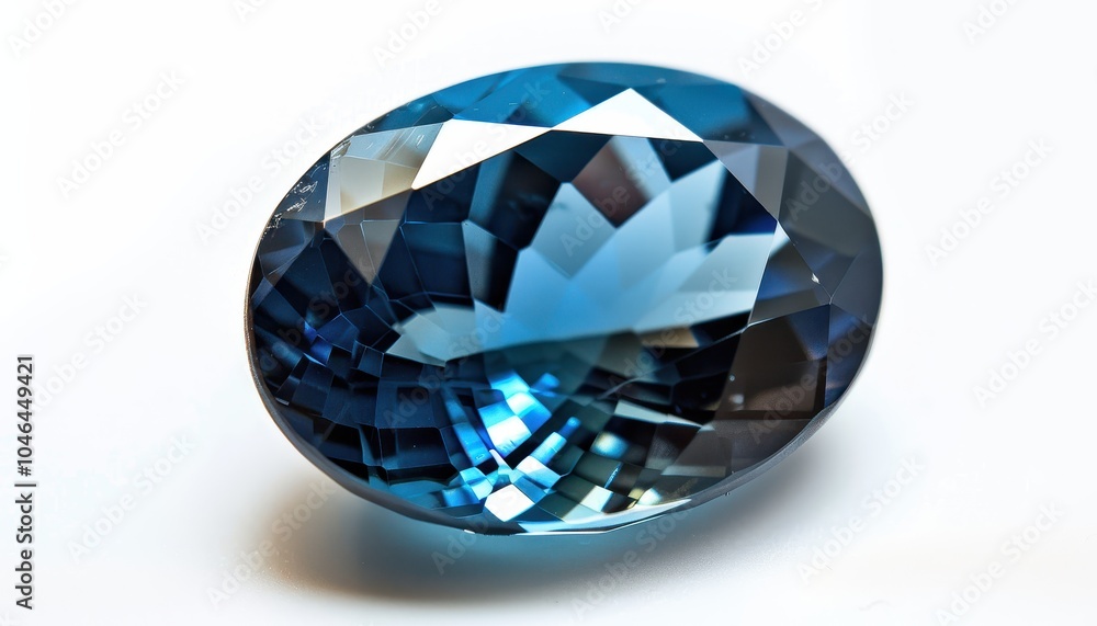 Enhanced London blue topaz gemstone for jewelry making Isolated on white background with a slight reflection Gemology theme Enhanced London blue topaz gemstone for jewelry making Isolated on white background with a slight reflection Gemology theme