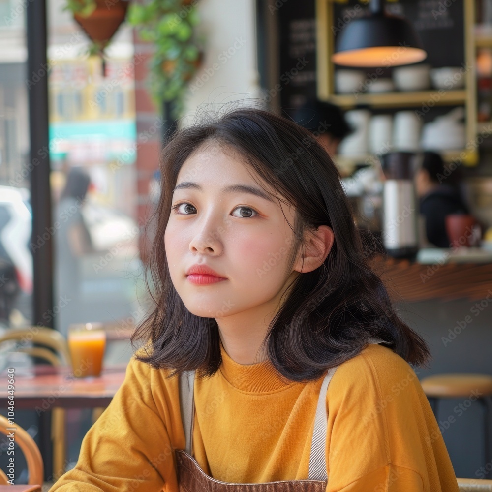 Young Woman in a Cozy Cafe Young Woman in a Cozy Cafe