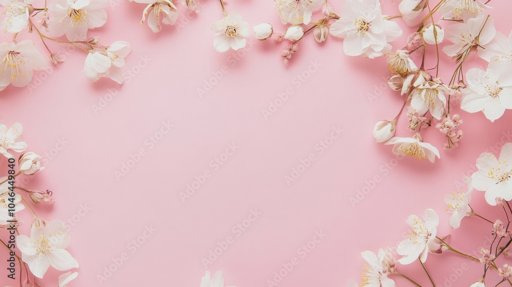 Photo of, Pink background with delicate floral pattern and gold foil accents for design, banner template Photo of, Pink background with delicate floral pattern and gold foil accents for design, banner template