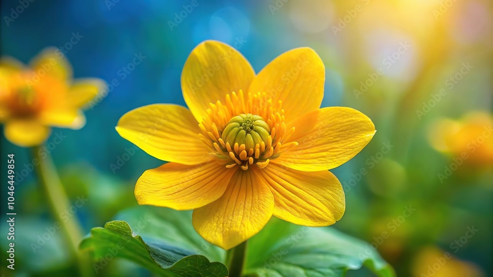 Macro shot of yellow marsh marigold flowers Macro shot of yellow marsh marigold flowers