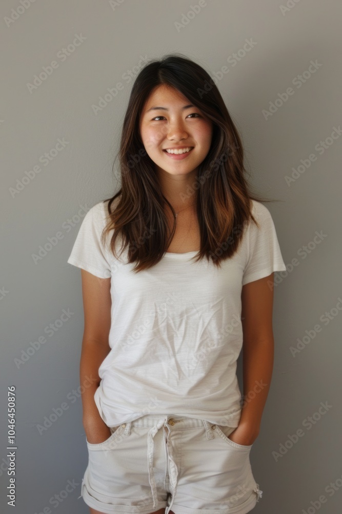 Asian girl in a casual t-shirt and shorts Asian girl in a casual t-shirt and shorts