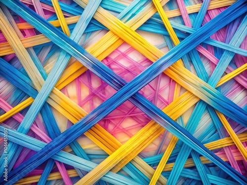 Vibrant Abstract Pattern with Intersecting Lines in Blue, Pink, and Yellow on Soft Light Background - Colorful Art Photography