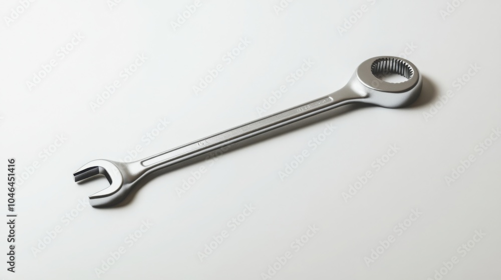 A single wrench placed on a white background, minimalist style with soft shadows A single wrench placed on a white background, minimalist style with soft shadows