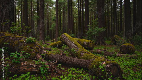 Overcast Forest Landscape - Serene Grey-Green Canopy photo