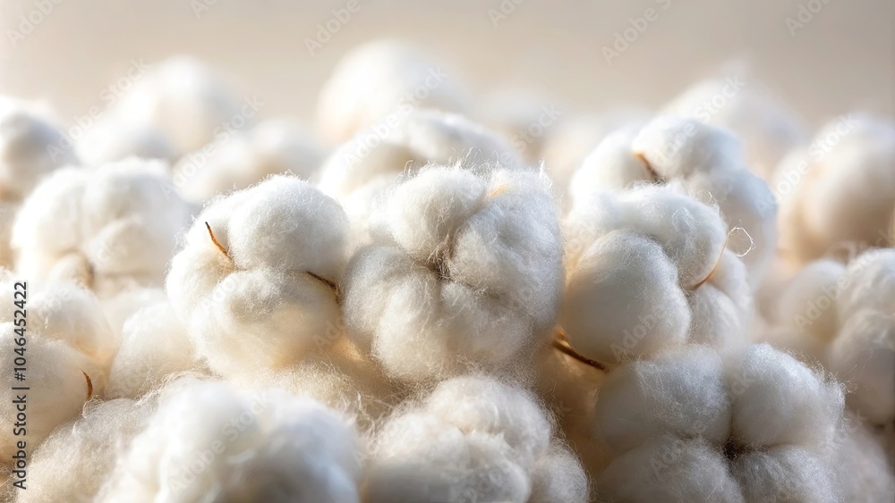 A delicate cluster of fluffy white cotton balls, illuminated by a soft, natural light, showcasing the intricate texture and subtle variations in their form. A delicate cluster of fluffy white cotton balls, illuminated by a soft, natural light, showcasing the intricate texture and subtle variations in their form.