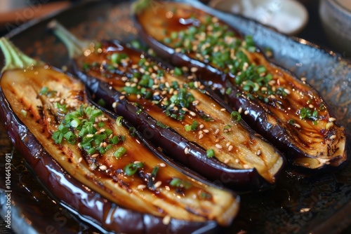 Grilled eggplant with Miso Glaze a Japanese dish called nasu dengaku photo