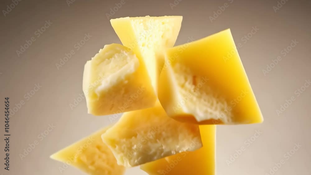 Stacked cheese chunks: close-up of golden yellow dairy delight Stacked cheese chunks: close-up of golden yellow dairy delight