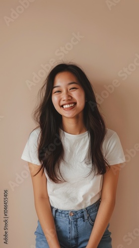 Asian girl in casual jeans and t-shirt