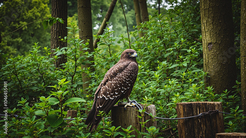 Forest Falcon Perched Among Greenery - Sunlit Serenity photo