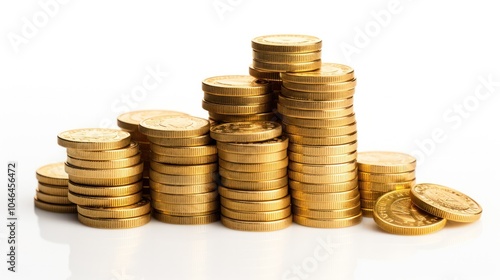 A stack of golden coins growing incrementally from left to right,