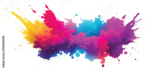 Multicolor powder explosion on White background. Colored cloud. Colorful dust explode. Paint Holi. colorful rainbow Holi paint color powder explosion with bright colors isolated white background.	