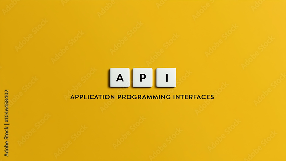 Fototapeta premium API, application programming interface on a yellow background with three wooden blocks text API