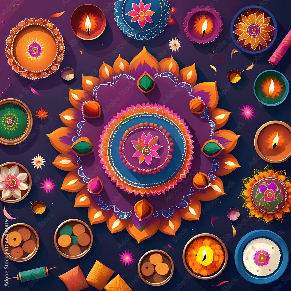 Vibrant Diwali Celebration: Rangoli and Fireworks Vibrant Diwali Celebration: Rangoli and Fireworks