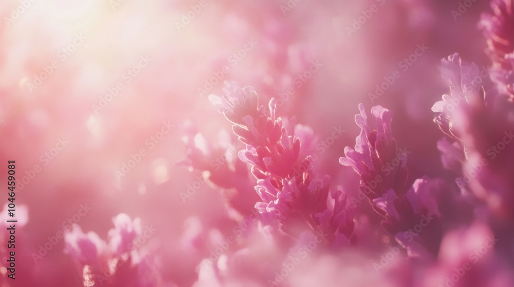 Naklejka premium A stunning capture of blooming lavender flowers under bright sunlight, complemented by a soft bokeh background, showcasing nature's exquisite beauty.