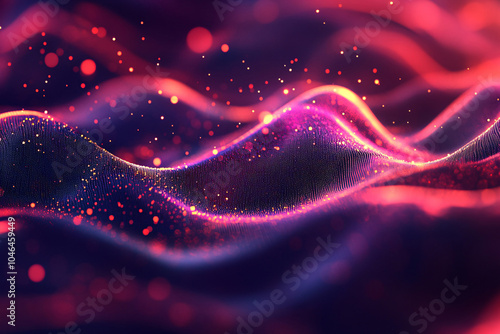 Neon futuristic flashes on black background. Motion light lines backdrop. For banner, postcard, illustration. Blur neon light. Lens flare overlay. Bokeh fluorescent flash gleam.
